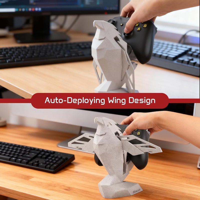 Micscrew Controller Holder for Xbox/PS/Switch – Monument Marble-Style Eagle Stand, Auto-Spreading Wings, Dual Placement, Scratch-Free Curved Tail Design - Image 2